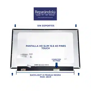 Pantalla táctil 15.6 pulgadas HD, 40 pines, modelo NT156WHM-T03, compatible con HP, Dell, Lenovo y Acer."