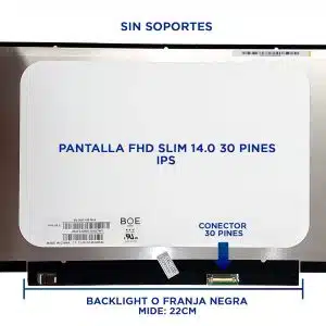 Pantalla 14 pulgadas FHD, 30 pines, formato Slim, sin soportes, tecnología IPS, compatible con laptops Lenovo, Dell, HP y Acer