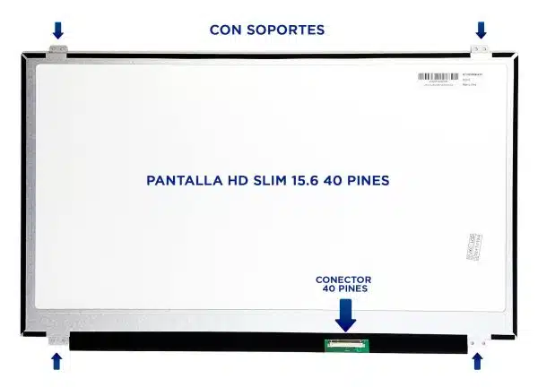 Pantalla 15.6 pulgadas HD, 40 pines, formato Slim, con soportes, compatible con laptops Lenovo, Dell, HP y Acer
