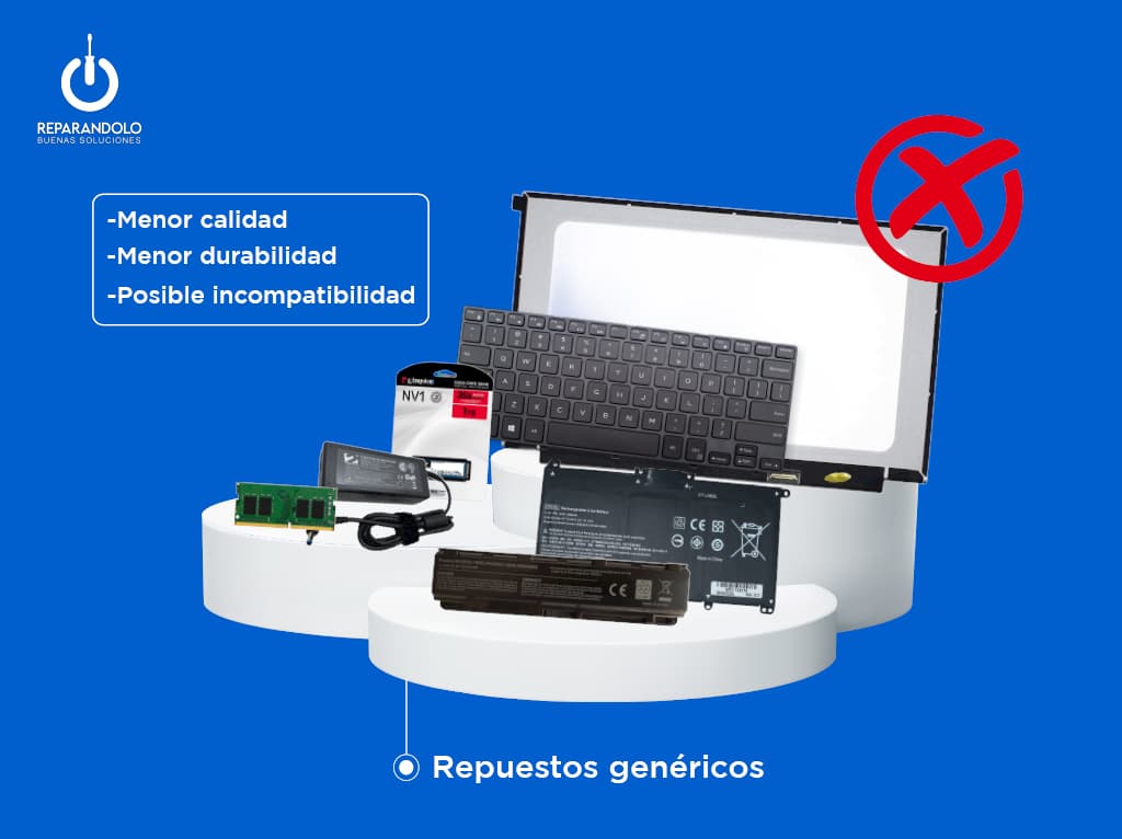 Los repuestos genéricos para laptops son fabricados por terceros. Son más económicos, pero su calidad puede variar según el fabricante