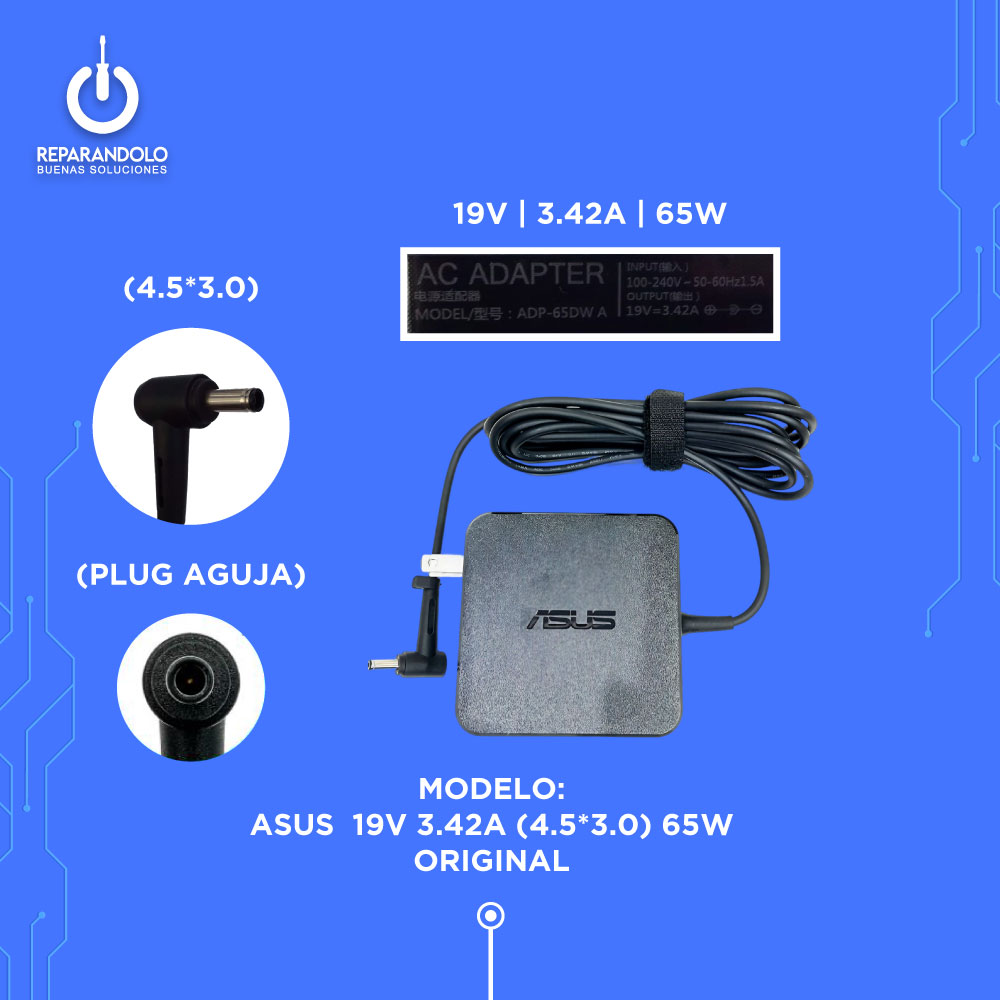 Cargador Asus VivoBook 19V 3.42A original 65W punta 4.5x3.0