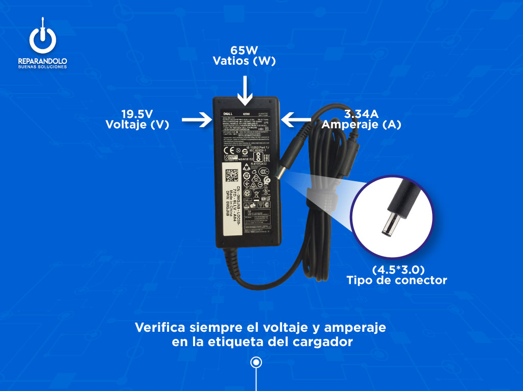 Voltaje, amperaje y conector necesarios para elegir un cargador compatible