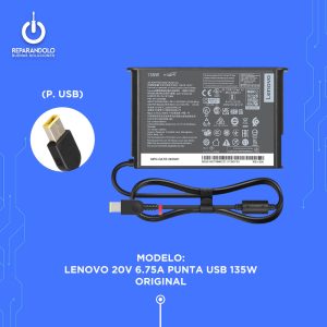 Cargador Lenovo 20V 6.75A 135W original punta USB