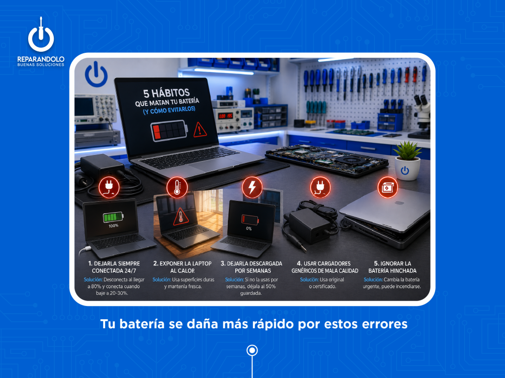 Hábitos que reducen la duración de la batería de una laptop