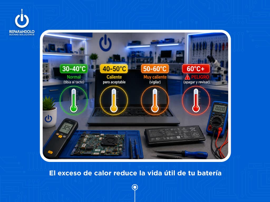 Temperatura normal y peligrosa de una batería de laptop
